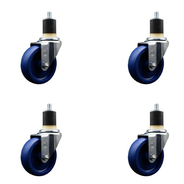 4'' Solid Poly Wheel Swivel 1-7/8'' Expanding Stem Caster Set, 4PK